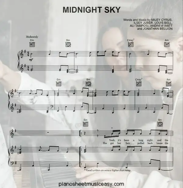 midnight sky printable free sheet music for piano 