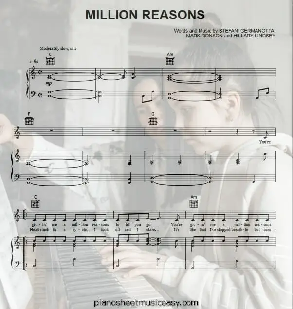 million reasons printable free sheet music for piano 