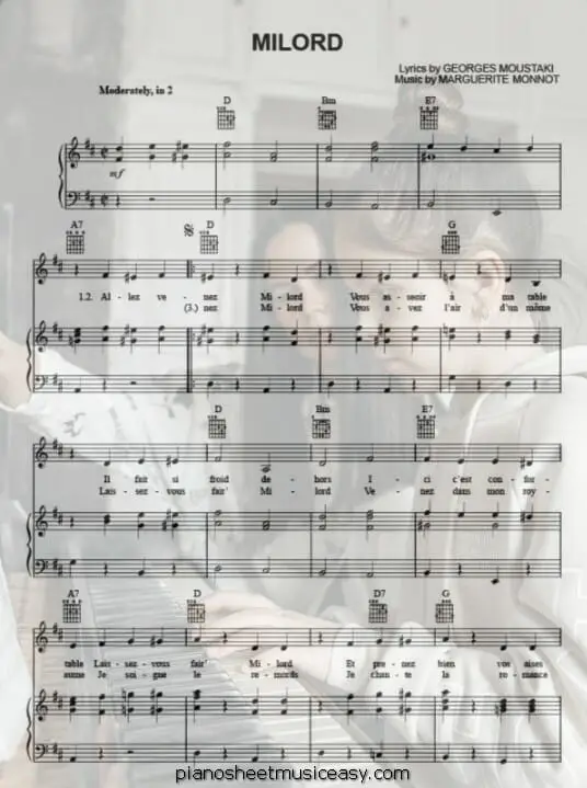 milord printable free sheet music for piano 