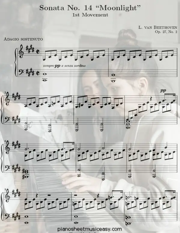 moonlight sonata piano printable free sheet music for piano 