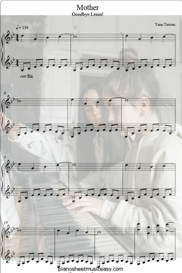 mother printable free sheet music for piano 