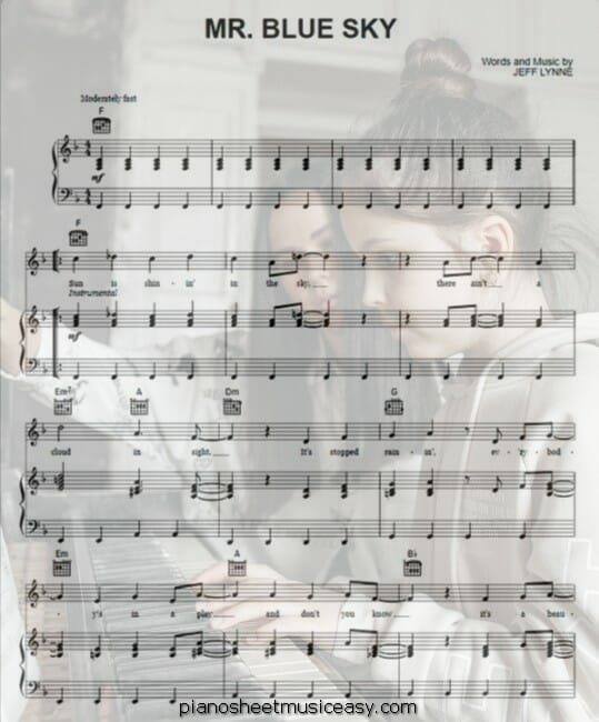 mr blue sky printable free sheet music for piano 