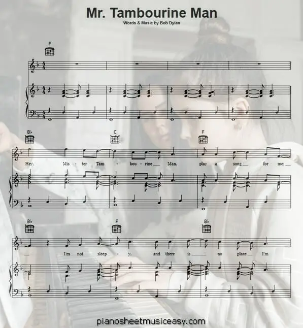 mr tambourine man printable free sheet music for piano 