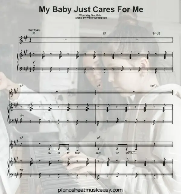 my baby just cares for me printable free sheet music for piano 