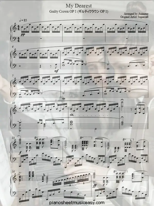 my dearest printable free sheet music for piano 