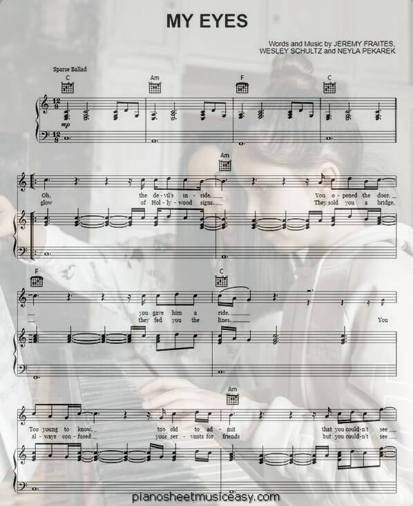 my eyes printable free sheet music for piano 