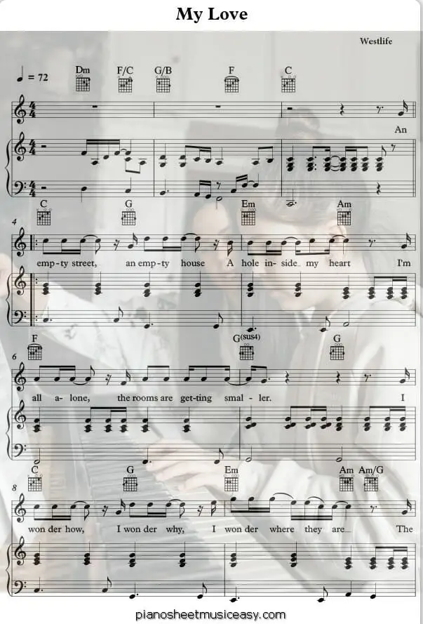 my love printable free sheet music for piano 