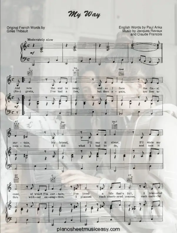 my way piano Version 3 Frank Sinatra printable free sheet music for piano 