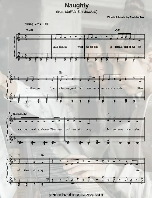 naughty printable free sheet music for piano 