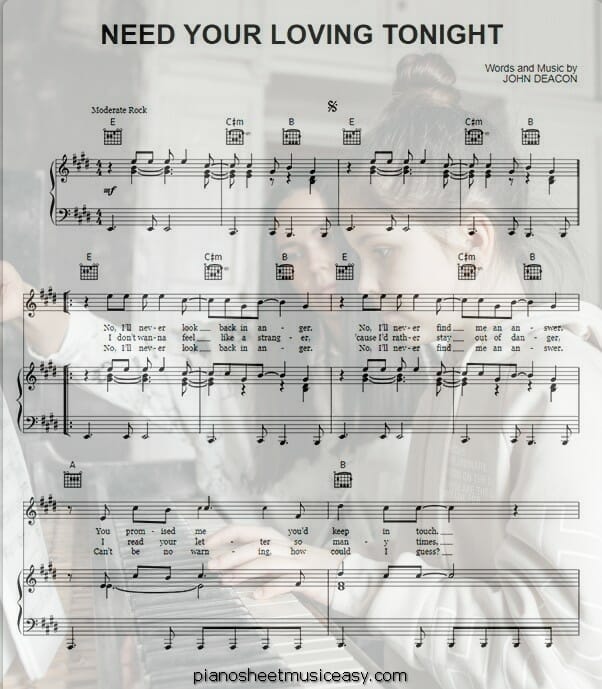 need your loving tonight printable free sheet music for piano 