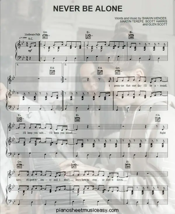 never be alone printable free sheet music for piano 