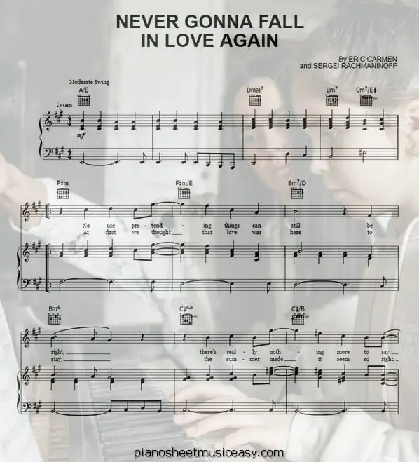 never gonna fall in love again printable free sheet music for piano 