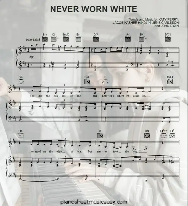 never worn white printable free sheet music for piano 