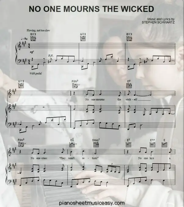 no one mourns the wicked printable free sheet music for piano 