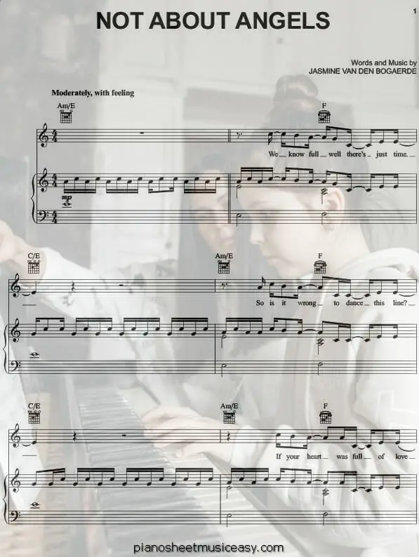 not about angels printable free sheet music for piano 