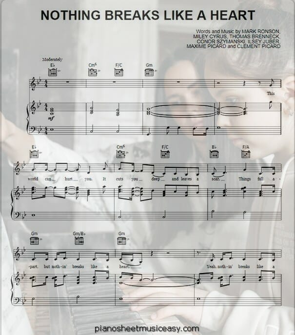 nothing breaks like a heart printable free sheet music for piano 