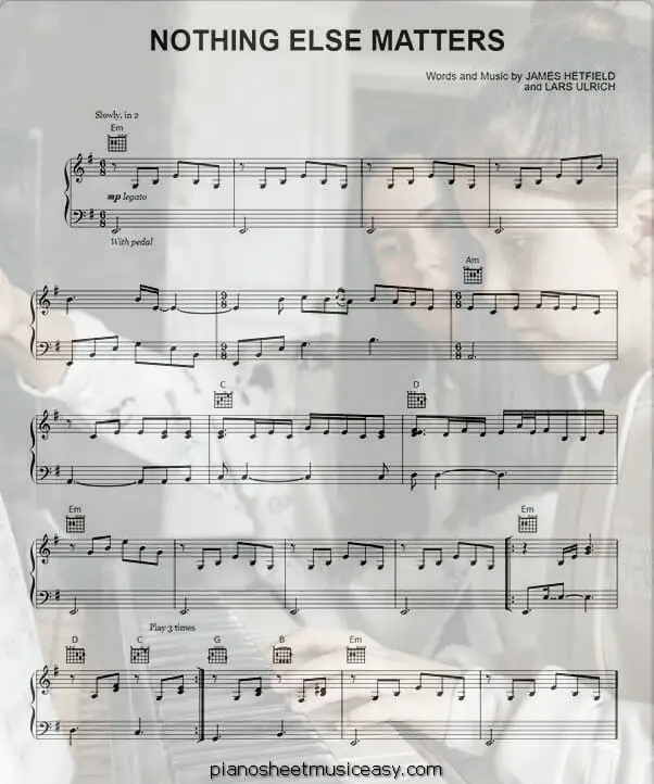 nothing else matters printable free sheet music for piano 