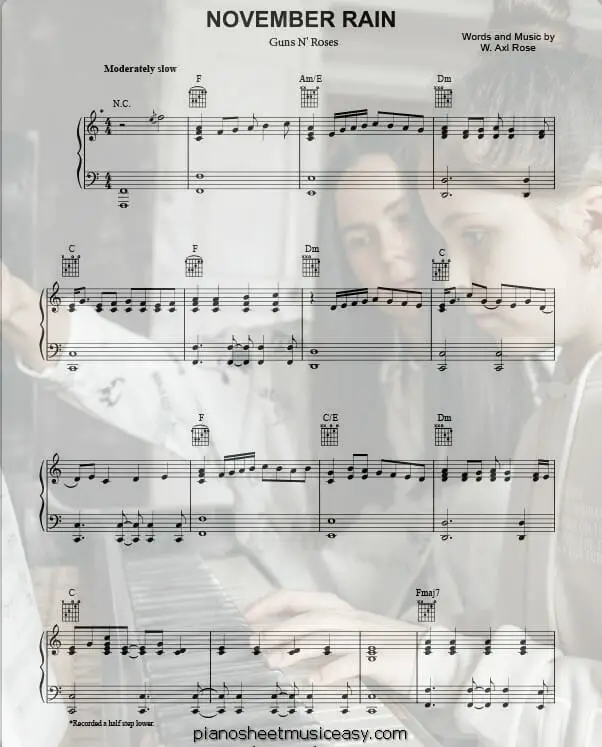 november rain printable free sheet music for piano 