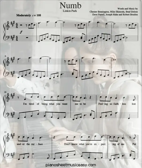 numb printable free sheet music for piano 