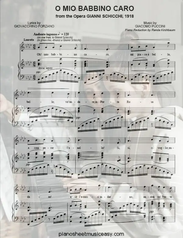 o mio babbino caro printable free sheet music for piano 