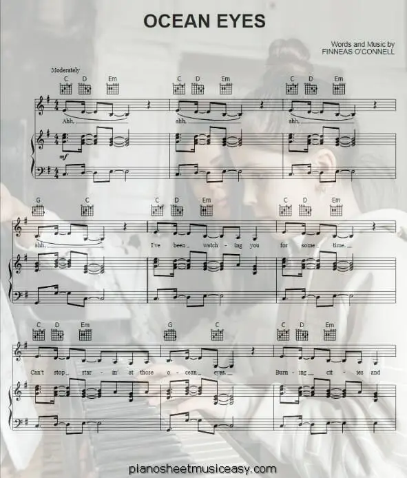 ocean eyes printable free sheet music for piano 