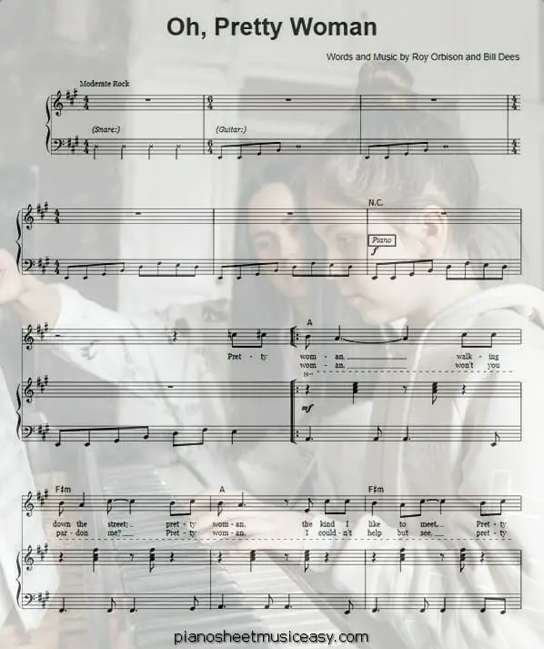 oh pretty woman printable free sheet music for piano 