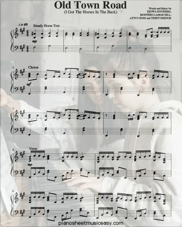 old town road printable free sheet music for piano 