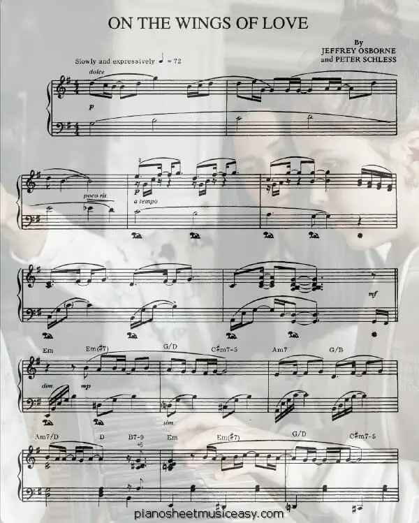 on the wings of love printable free sheet music for piano 