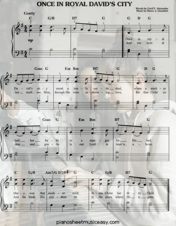 once in royal davids city printable free sheet music for piano 