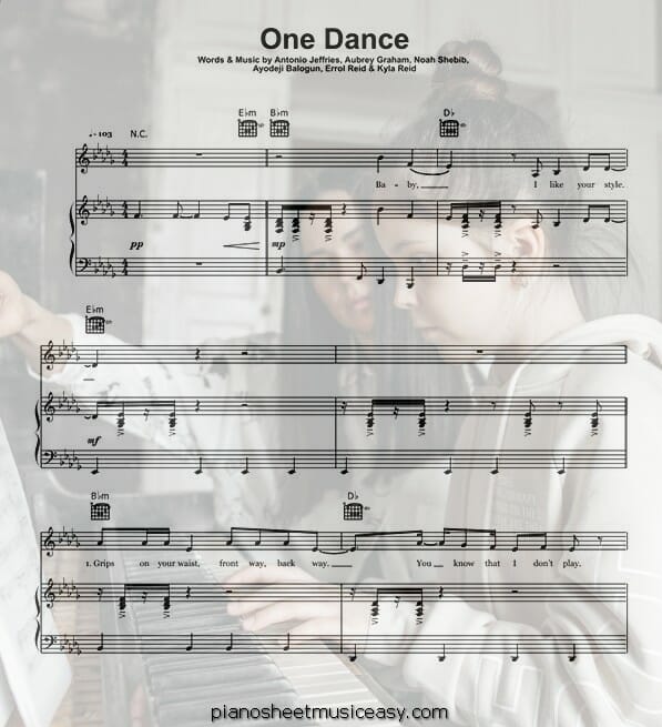 one dance printable free sheet music for piano 