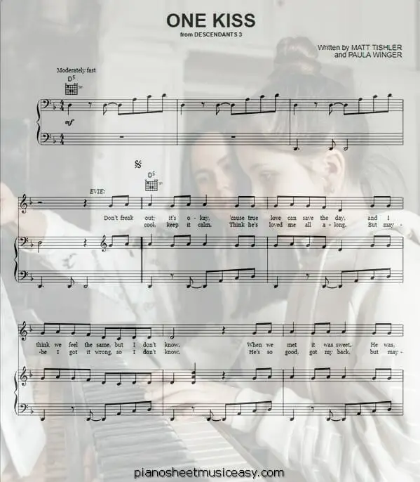 one kiss descendants 3 printable free sheet music for piano 