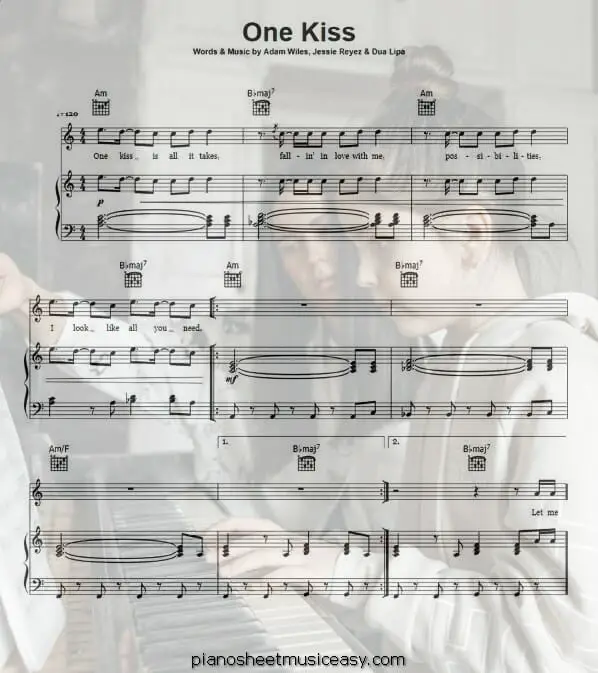 one kiss dua lipa printable free sheet music for piano 