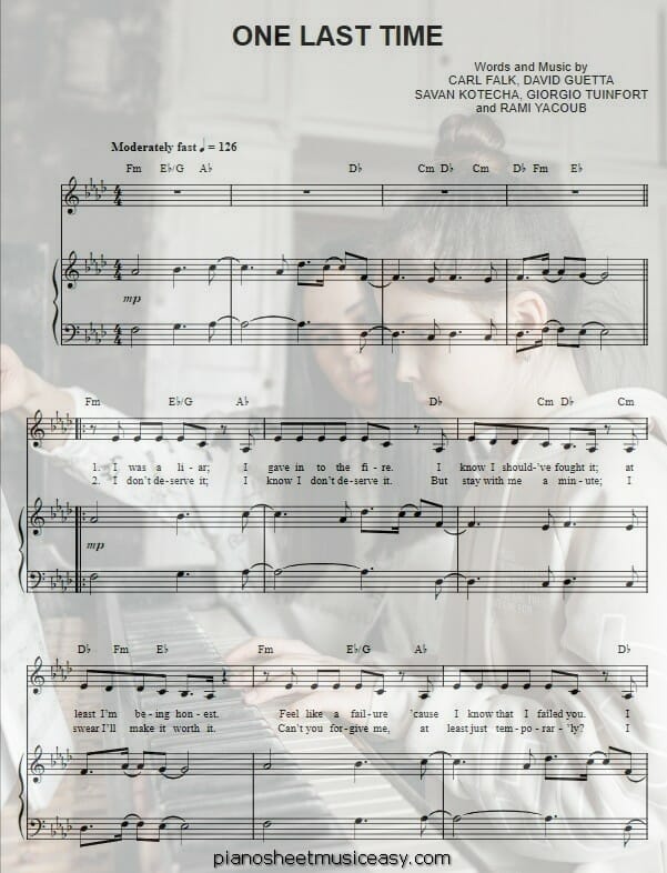 one last time piano printable free sheet music for piano 