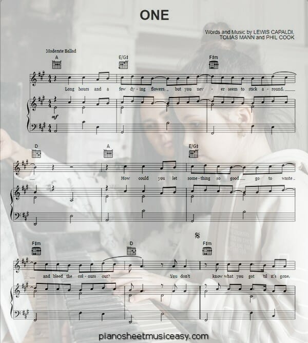 one lewis capaldi printable free sheet music for piano 