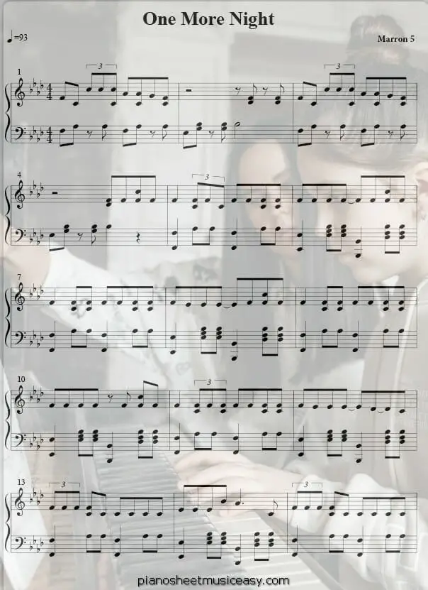 one more night printable free sheet music for piano 