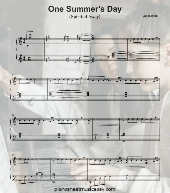 one summers day printable free sheet music for piano 