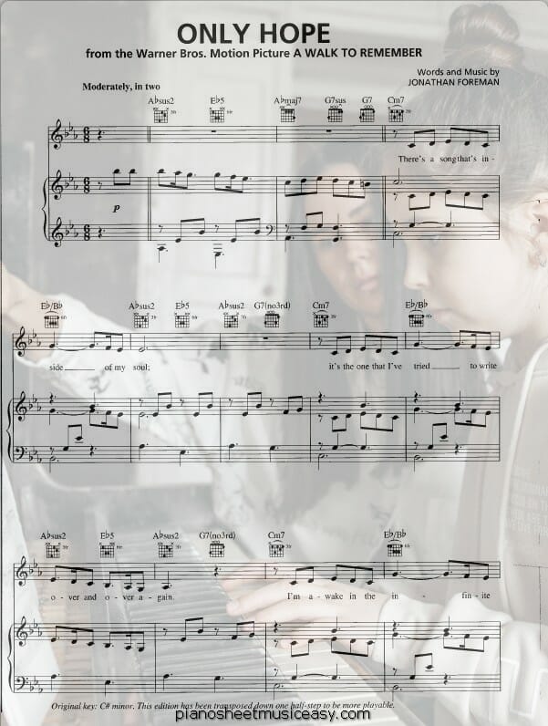 only hope printable free sheet music for piano 
