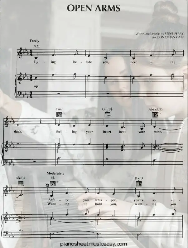 open arms printable free sheet music for piano 