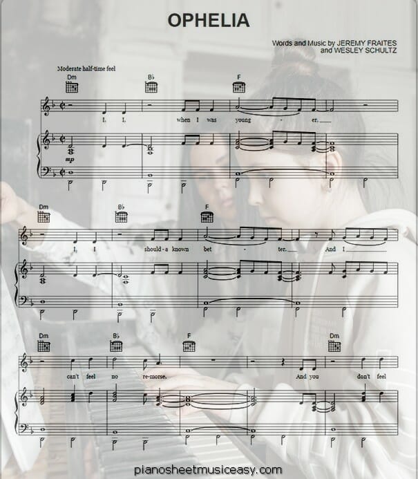 ophelia printable free sheet music for piano 