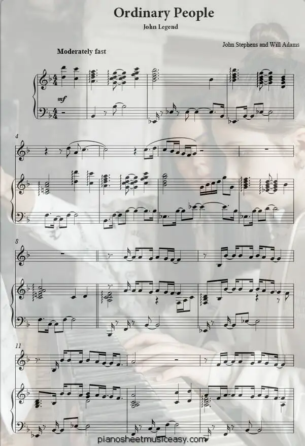 ordinary people printable free sheet music for piano 