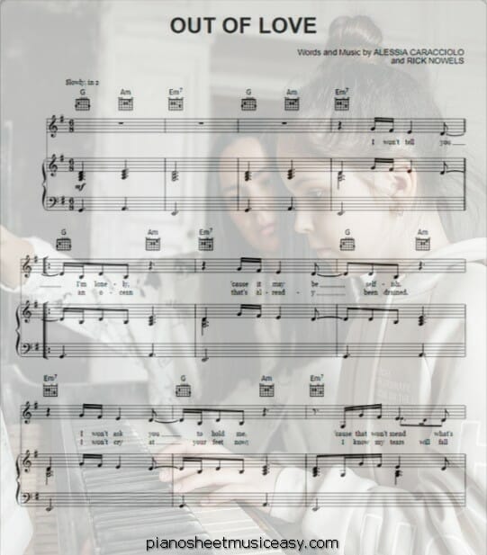 out of love printable free sheet music for piano 