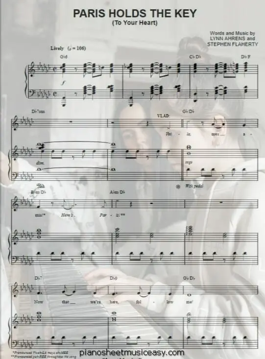 paris holds the key to your heart printable free sheet music for piano 
