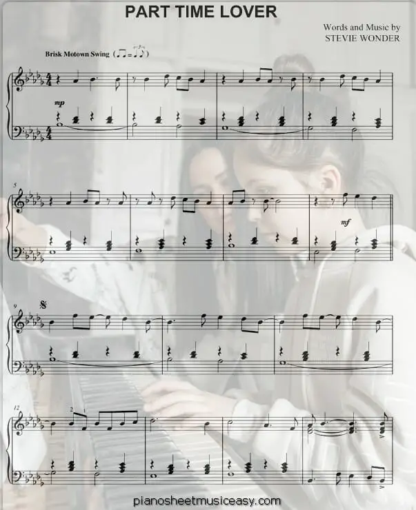 part time lover printable free sheet music for piano 