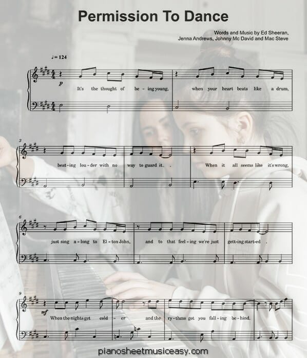 permission to dance printable free sheet music for piano 