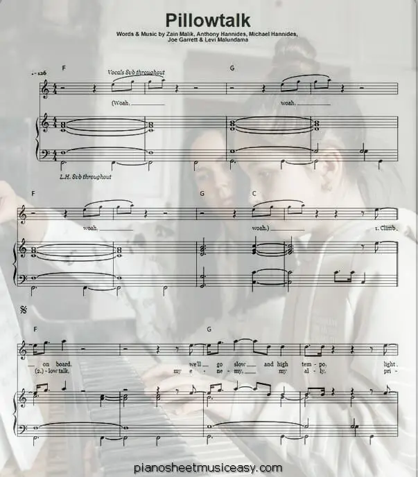 pillowtalk printable free sheet music for piano 