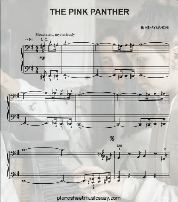 pink panther printable free sheet music for piano 