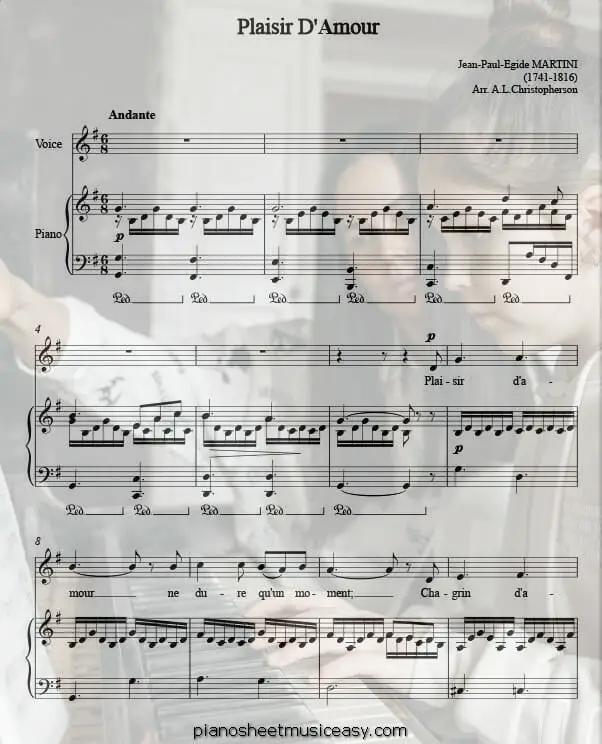 plaisir damour printable free sheet music for piano 