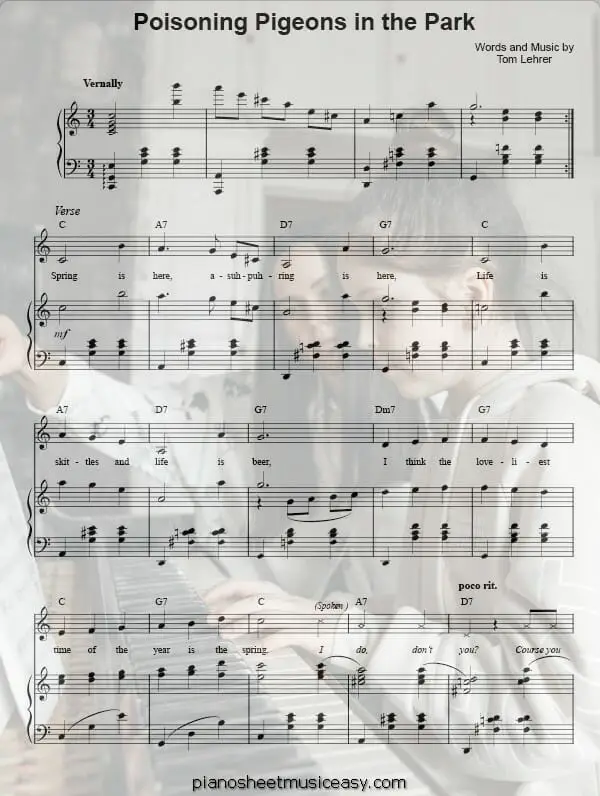 poisoning pigeons in the park printable free sheet music for piano 