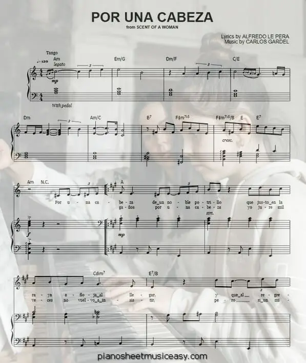 por una cabeza printable free sheet music for piano 