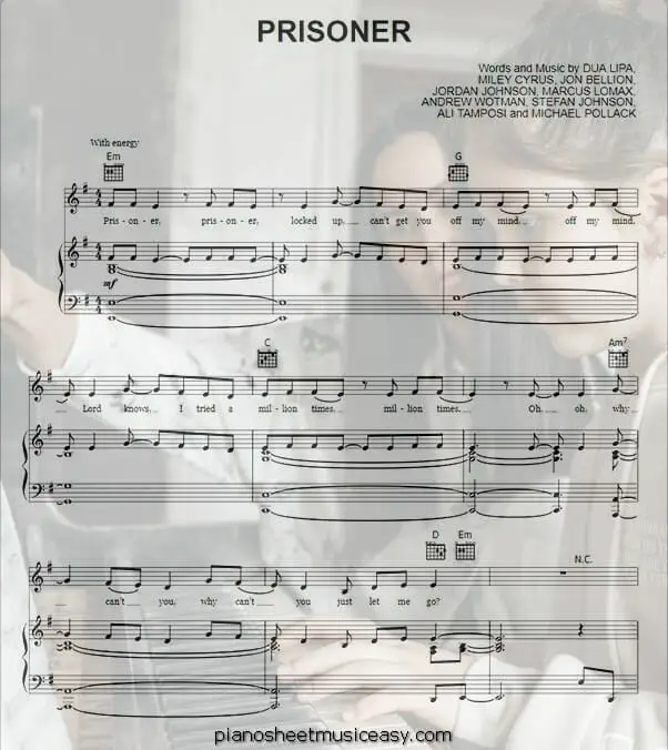 prisoner printable free sheet music for piano 